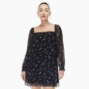 Aritzia Wilfred Alana Dress. US small. Worn once. Black floral square neck cut.